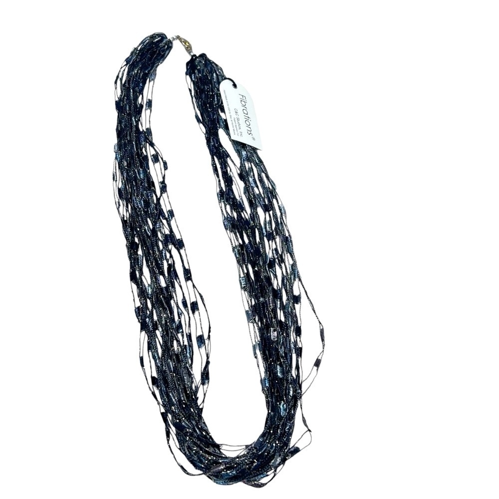 NWT FIBRATIONS Mulit-layered Strings Necklace Black Grey Gold